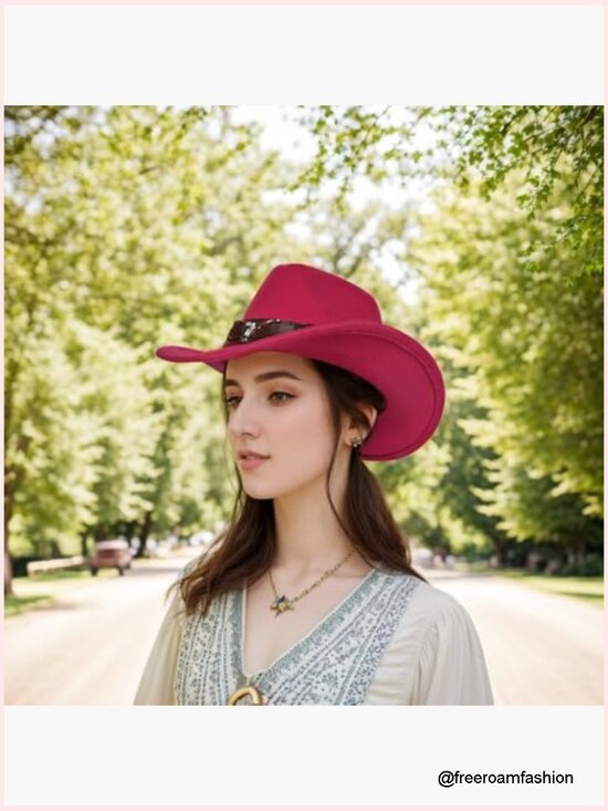 Western Wide Brim Cowboy Hat, Unisex Fedora with Adjustable Strap main image 6
